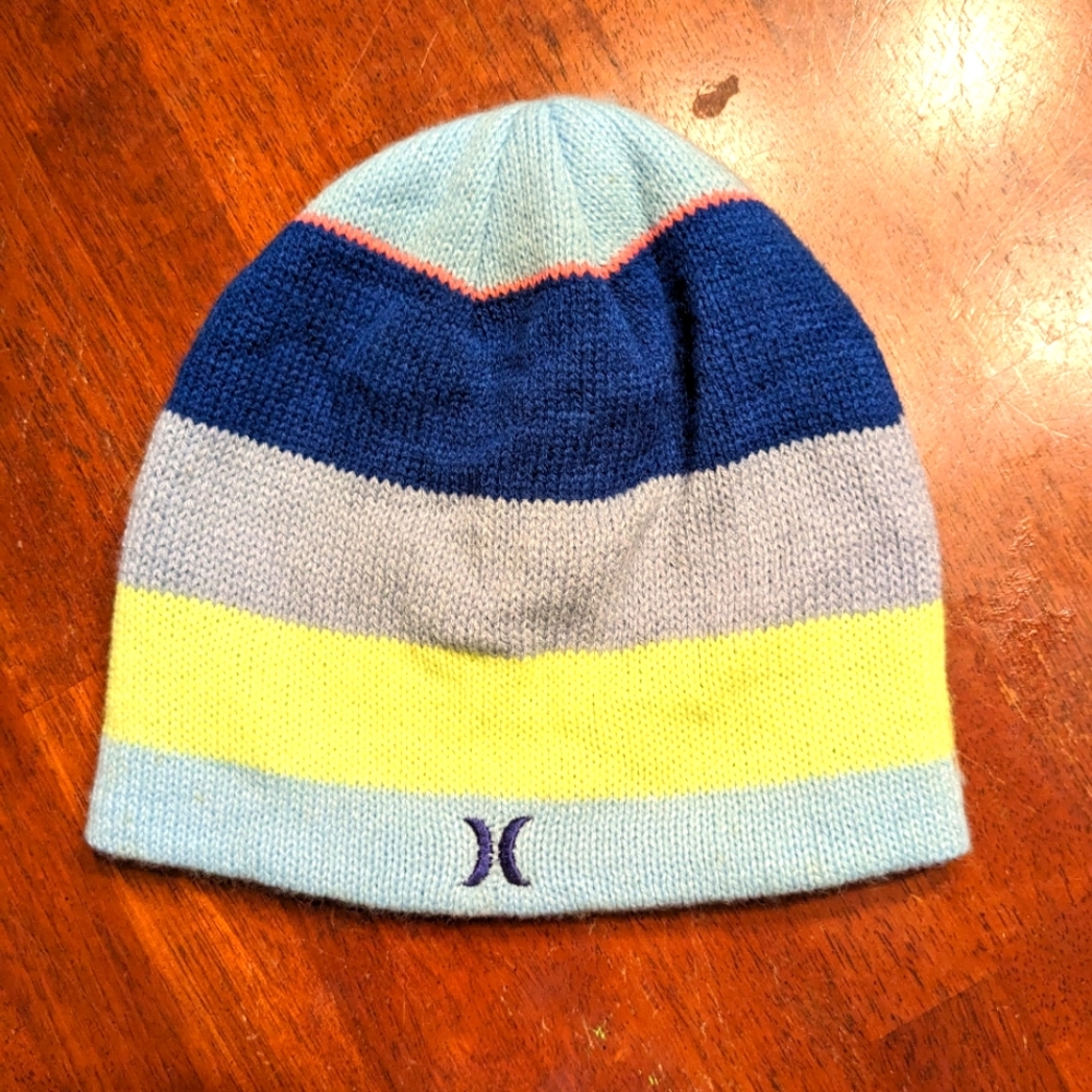 Hurley Knit Beanie Winter Hat Striped 100% Acrylic EUC